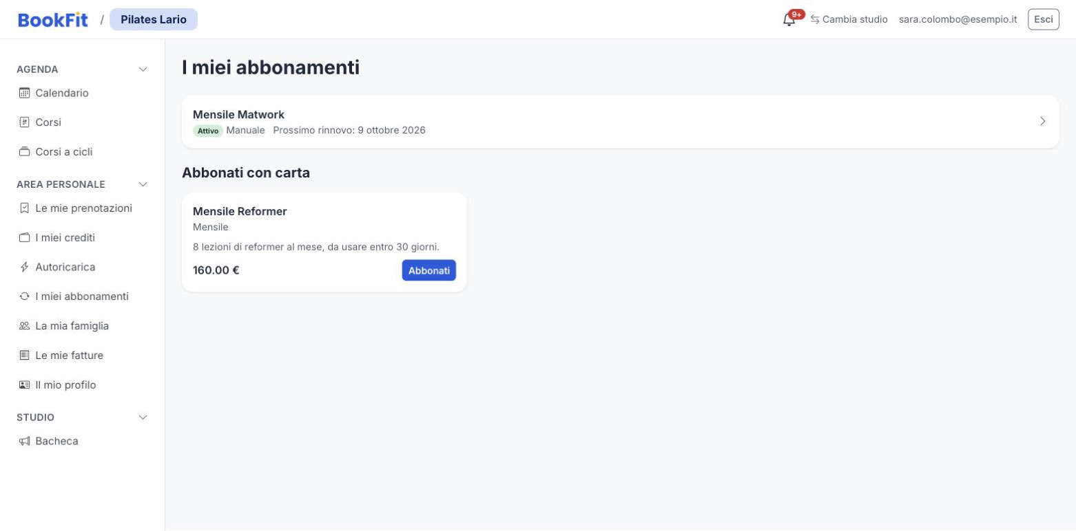 Pagina «I miei abbonamenti» dell’allievo con il piano mensile e il pulsante «Abbonati»