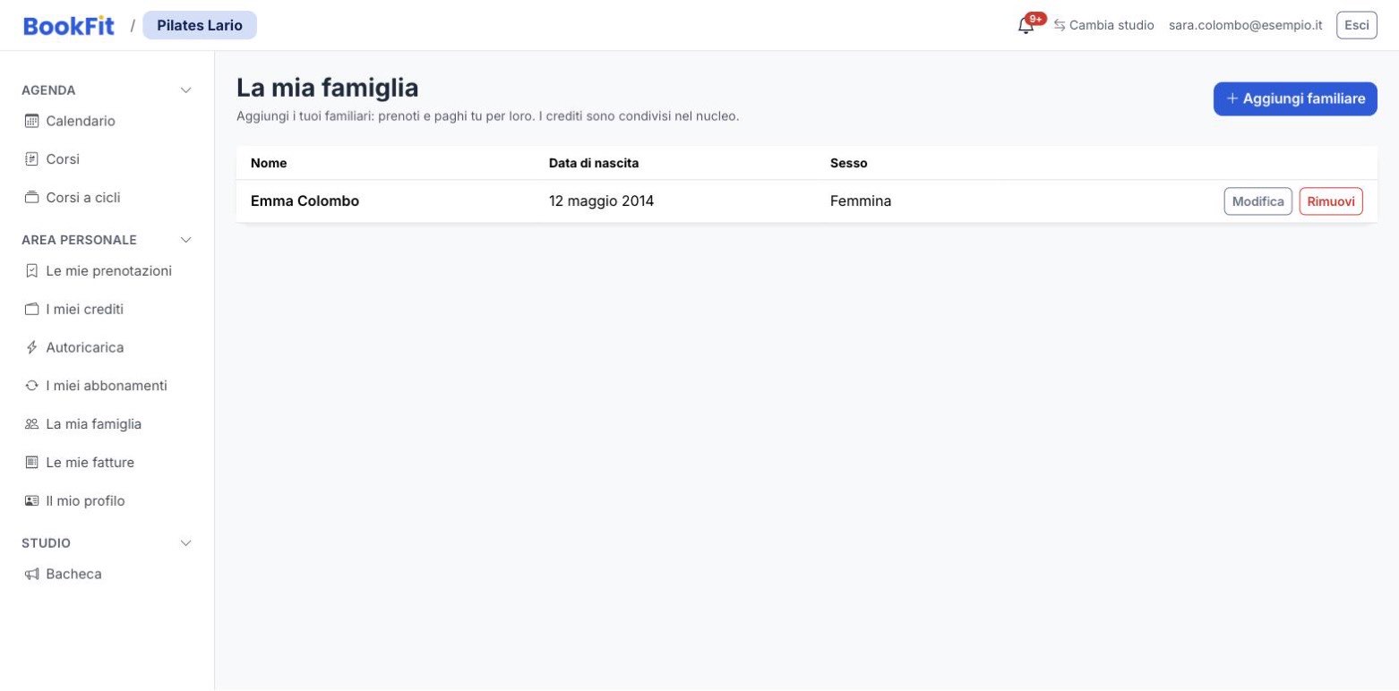 Pagina «La mia famiglia» con i familiari aggiunti e il pulsante «Aggiungi familiare»